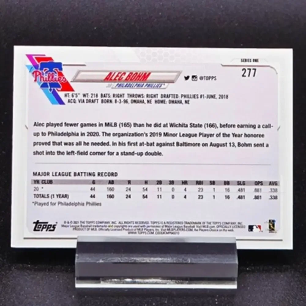 Alec Bohm Topps Chrome Black and White Ray Wave RC Philadelphia Phillies Star